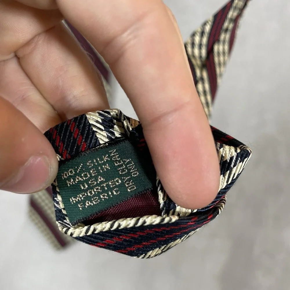 Vintage J.Crew Oarsman Neck Tie 100% Silk Made in USA Preppy Patterned 90s